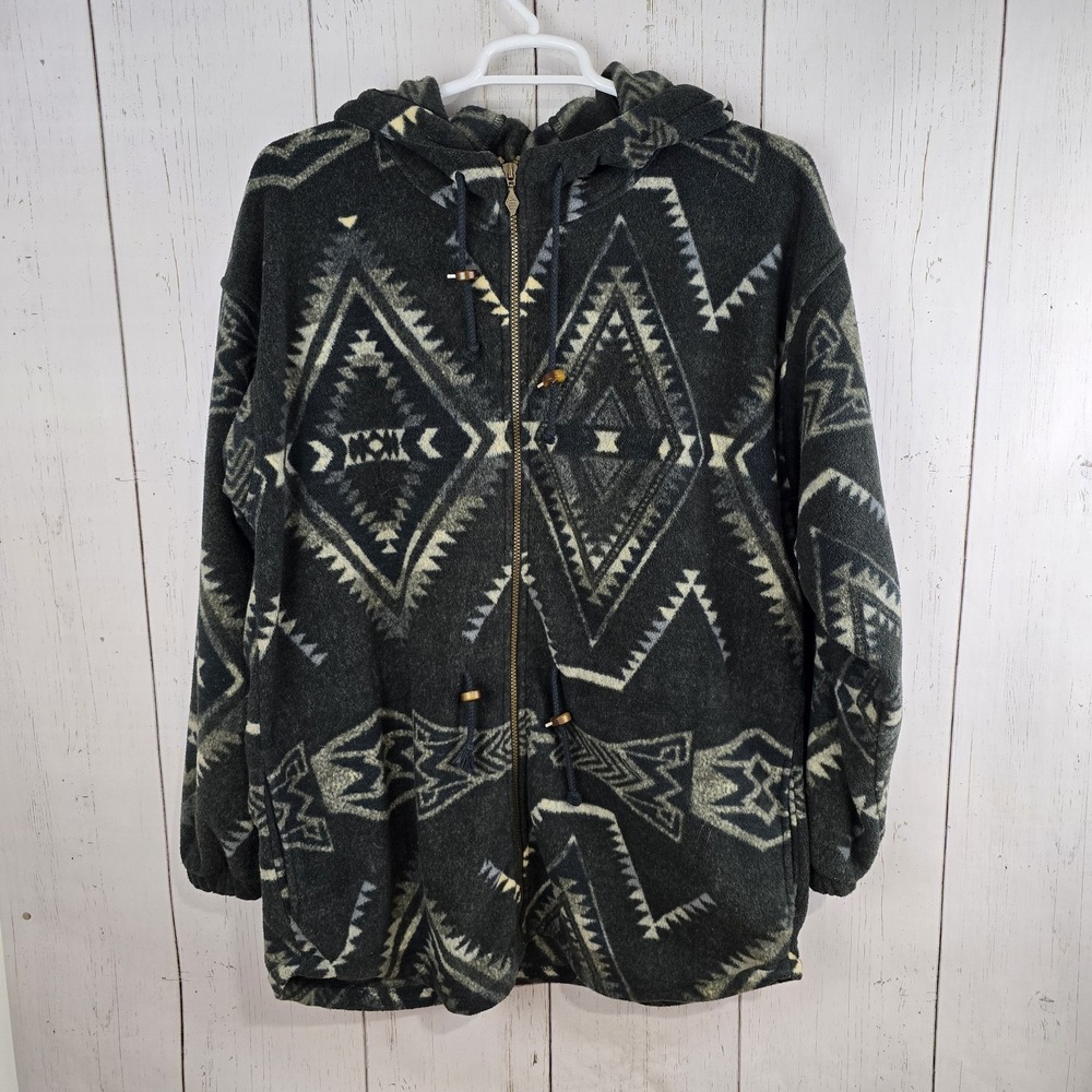 SDI Aztec Geometric Fleece Hoodie Jacket Men Large Black Southwest Zip Up